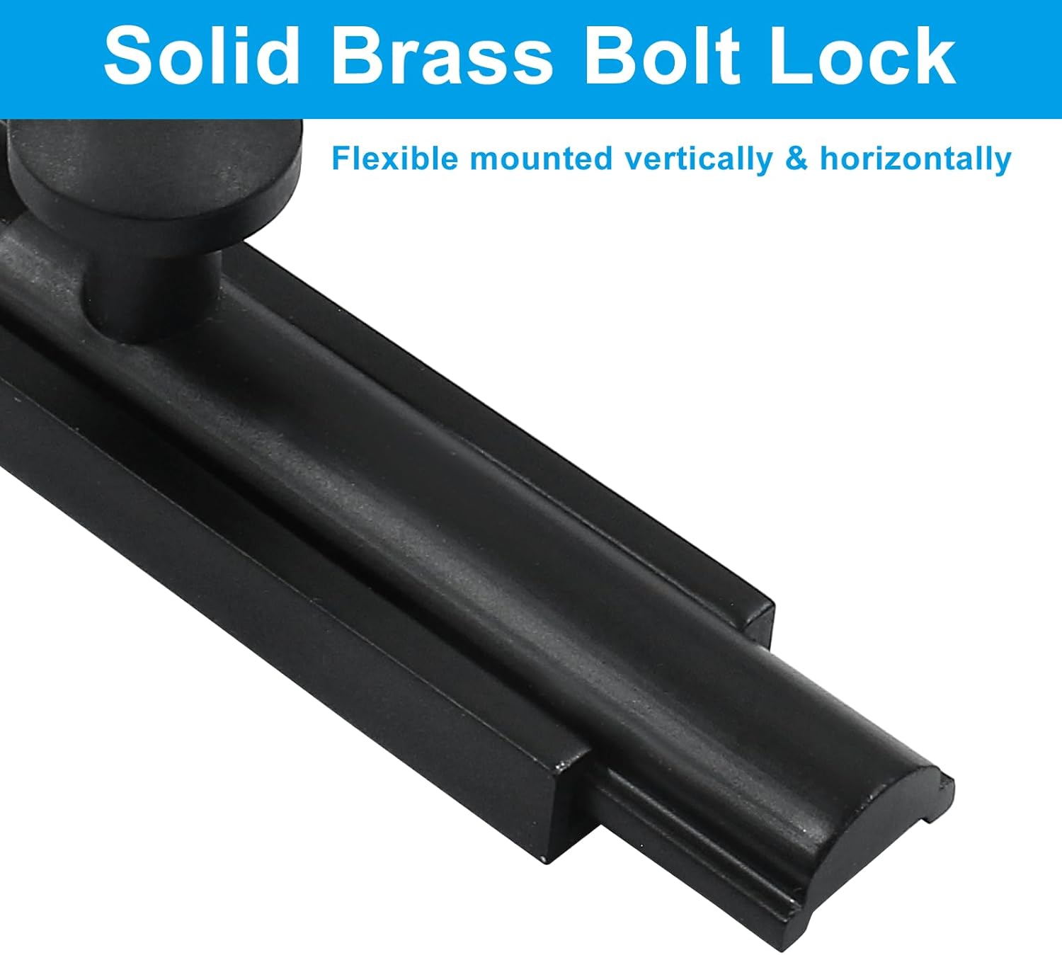 1 Pack Matte Black Solid Brass 2" Surface Bolt for French Doors and Gates