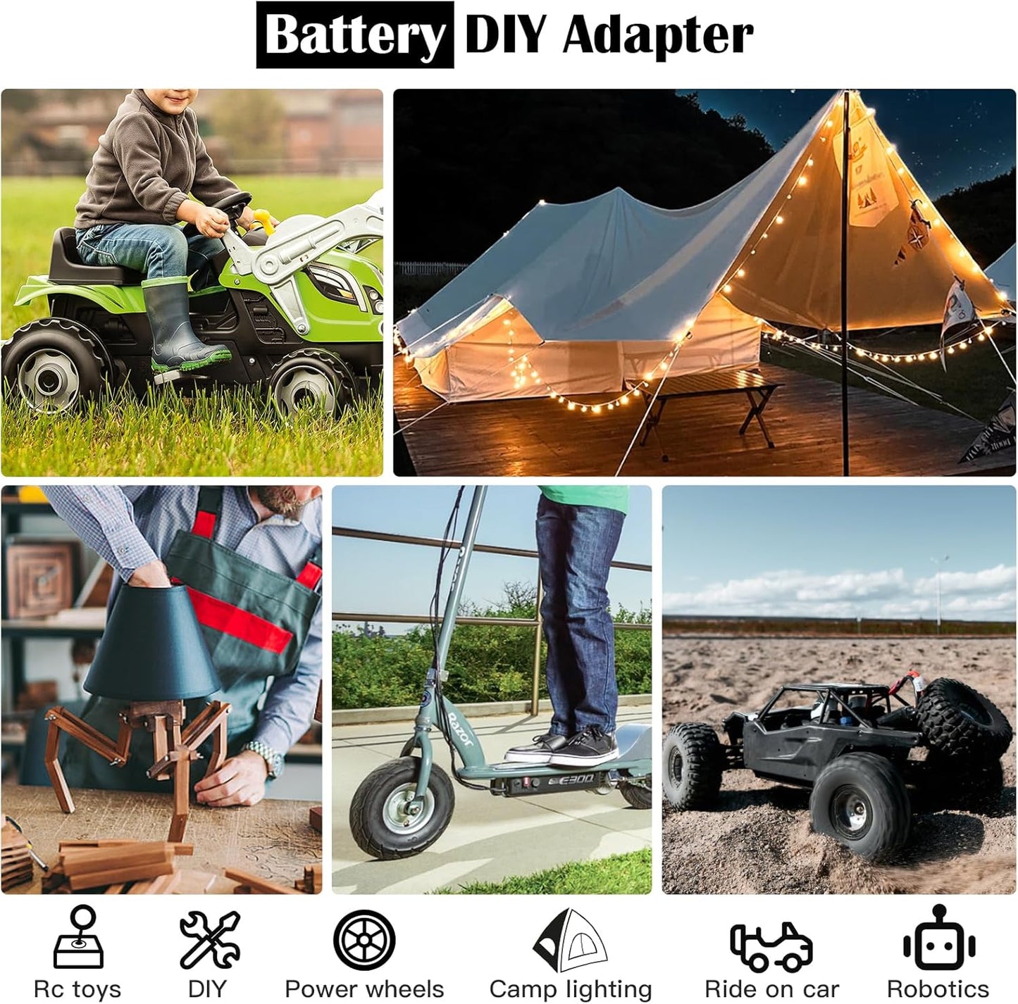 1-Pack Milwaukee M12 Battery Adapter Conversion Kit with Switch & Fuse - 12V Power Connector for DIY RC Cars and Robotics