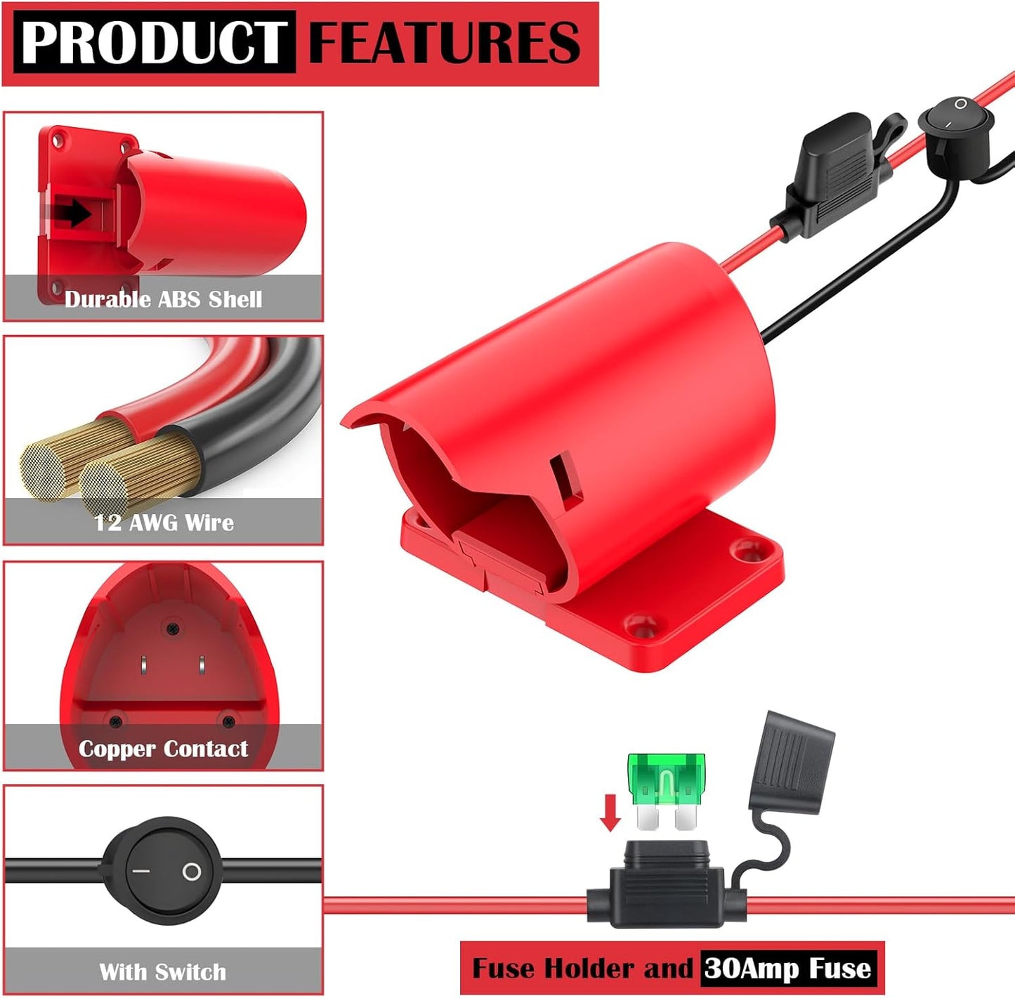 1-Pack Milwaukee M12 Battery Adapter Conversion Kit with Switch & Fuse - 12V Power Connector for DIY RC Cars and Robotics