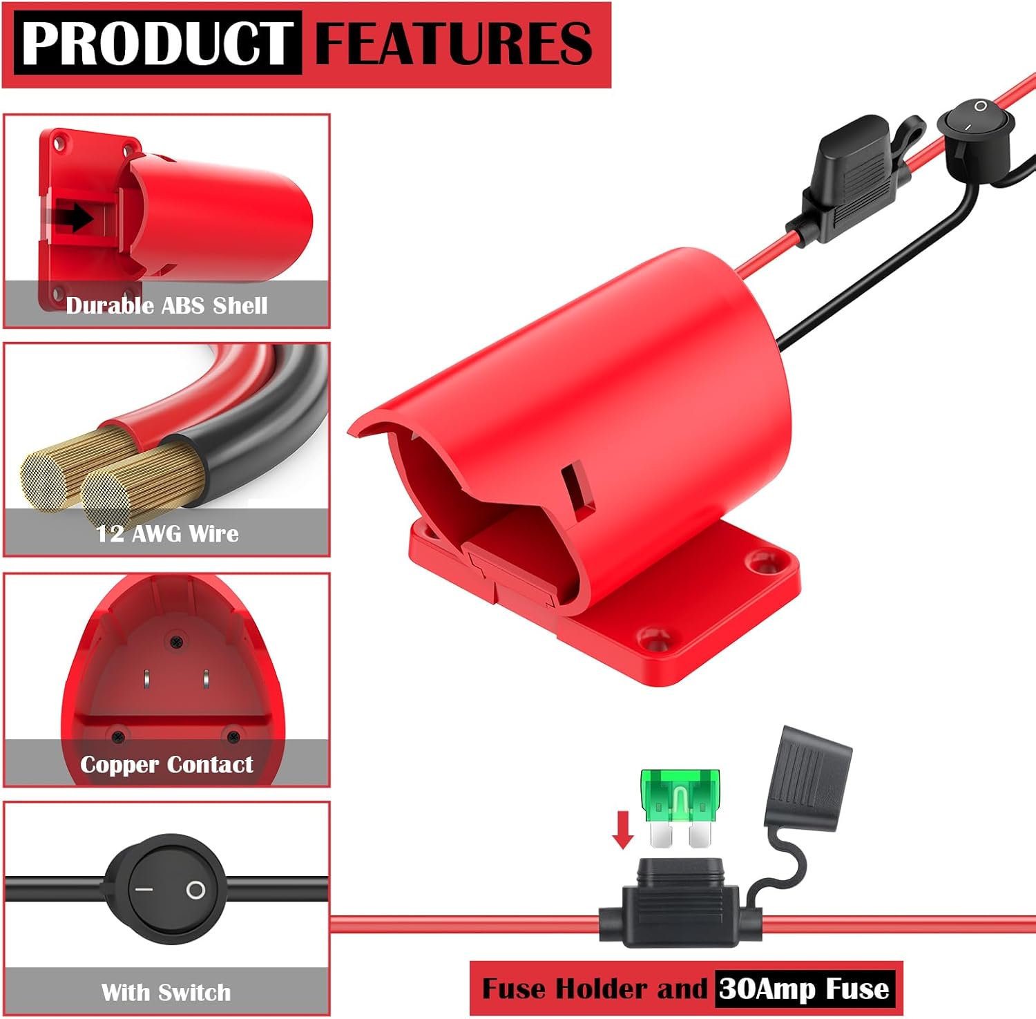 1-Pack Milwaukee M12 Battery Adapter Conversion Kit with Switch & Fuse - 12V Power Connector for DIY RC Cars and Robotics