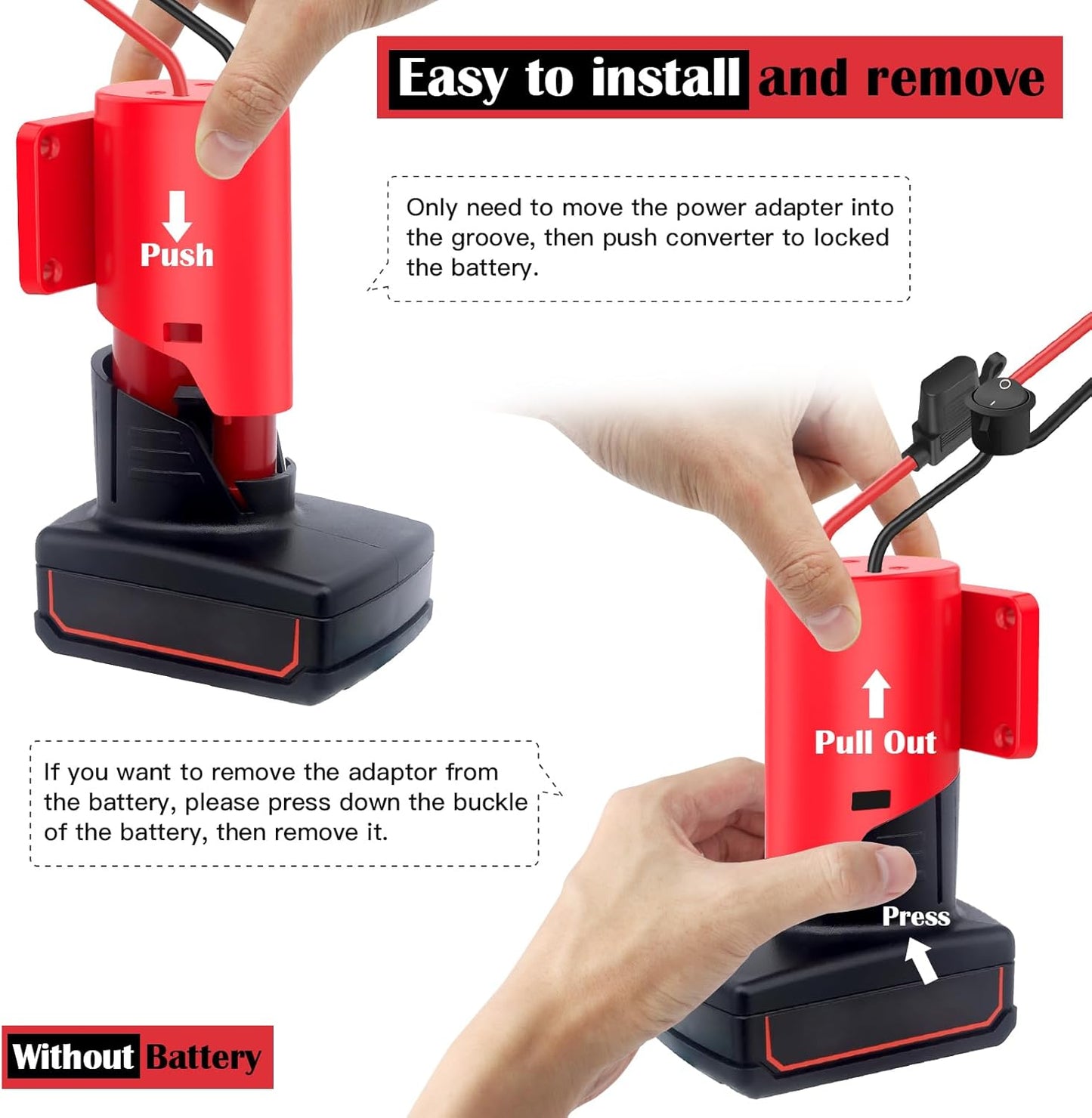 1-Pack Milwaukee M12 Battery Adapter Conversion Kit with Switch & Fuse - 12V Power Connector for DIY RC Cars and Robotics