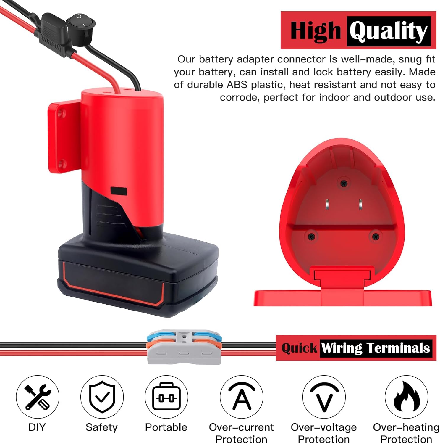1-Pack Milwaukee M12 Battery Adapter Conversion Kit with Switch & Fuse - 12V Power Connector for DIY RC Cars and Robotics