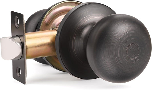 1-Pack Oil Rubbed Bronze Passage Door Knob Set - Keyless Interior Closet Hall Locking Round Knob
