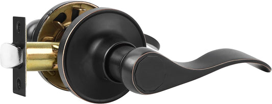 1 Pack Oil Rubbed Bronze Wave Handle Lever for Keyless Passage Doors - Reversible for Left/Right Handed Doors - Non-Locking Set for Corridor/Hall/Closet/Wardrobe
