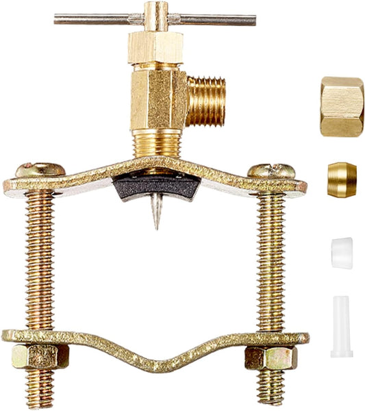 1 Pack PURENAT Self Piercing Saddle Valve with 1/4" Compression Outlet Brass Needle Valve for 3/8" to 1-6/15" Copper Pipe Installation