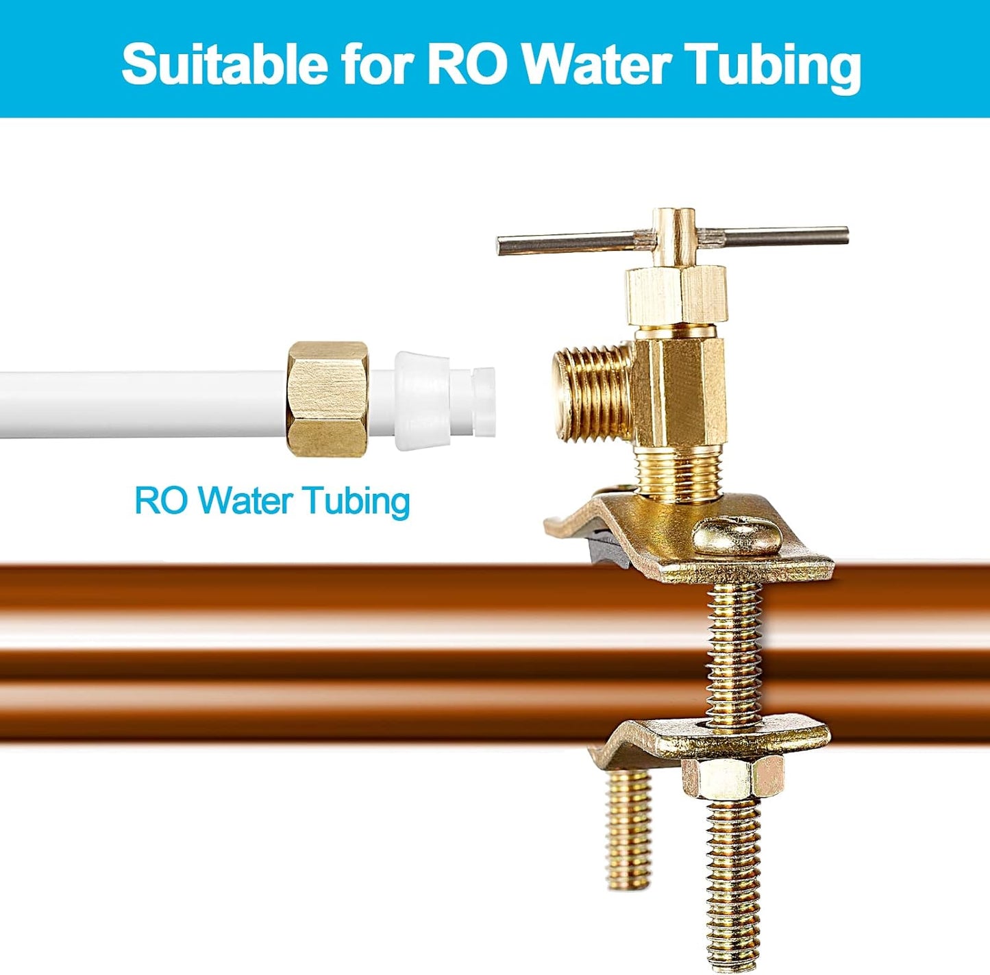 1 Pack PURENAT Self Piercing Saddle Valve with 1/4" Compression Outlet Brass Needle Valve for 3/8" to 1-6/15" Copper Pipe Installation