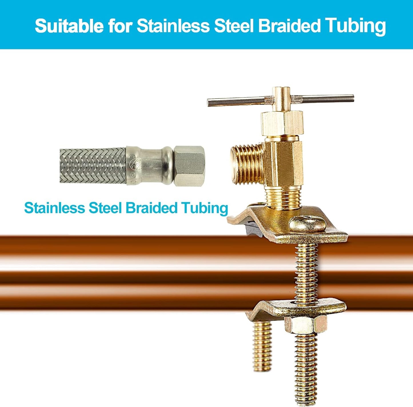 1 Pack PURENAT Self Piercing Saddle Valve with 1/4" Compression Outlet Brass Needle Valve for 3/8" to 1-6/15" Copper Pipe Installation