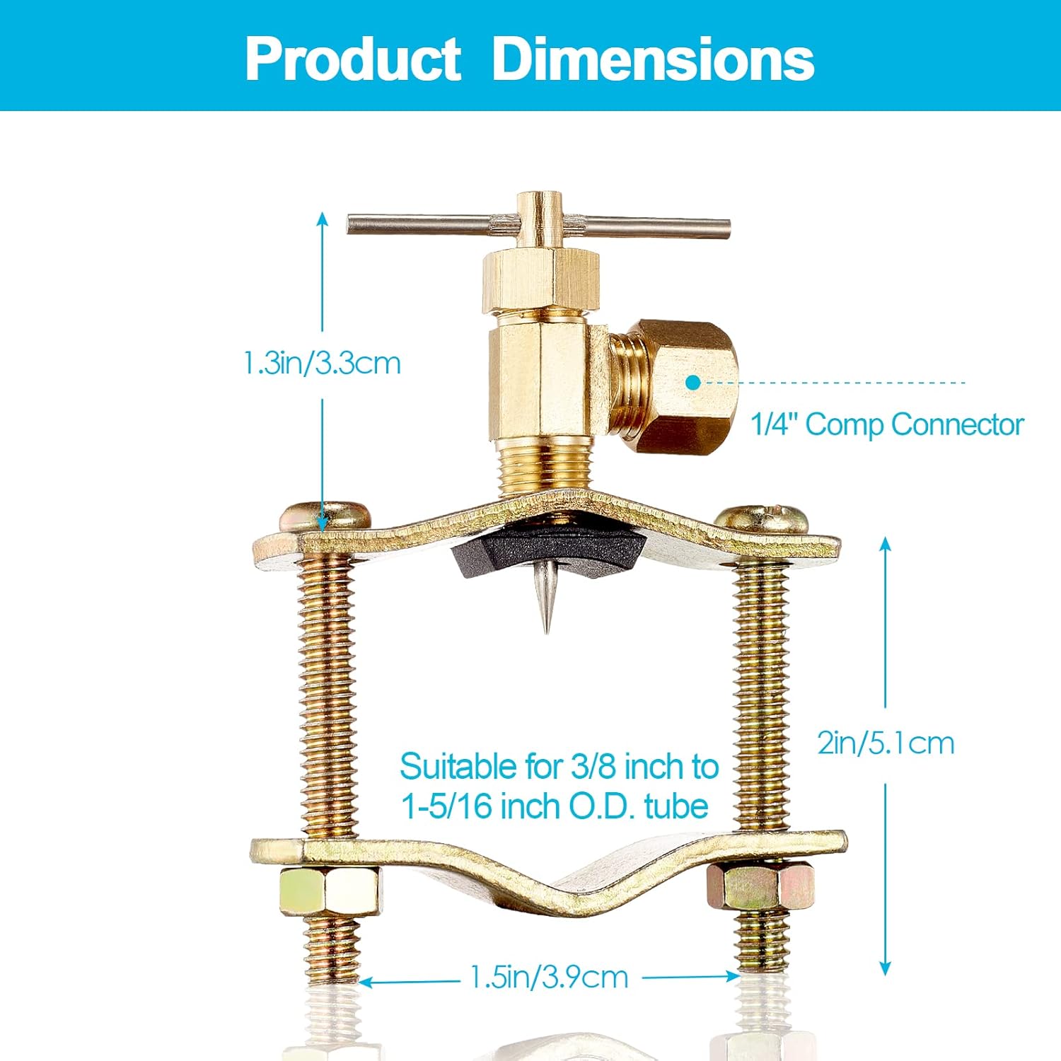 1 Pack PURENAT Self Piercing Saddle Valve with 1/4" Compression Outlet Brass Needle Valve for 3/8" to 1-6/15" Copper Pipe Installation