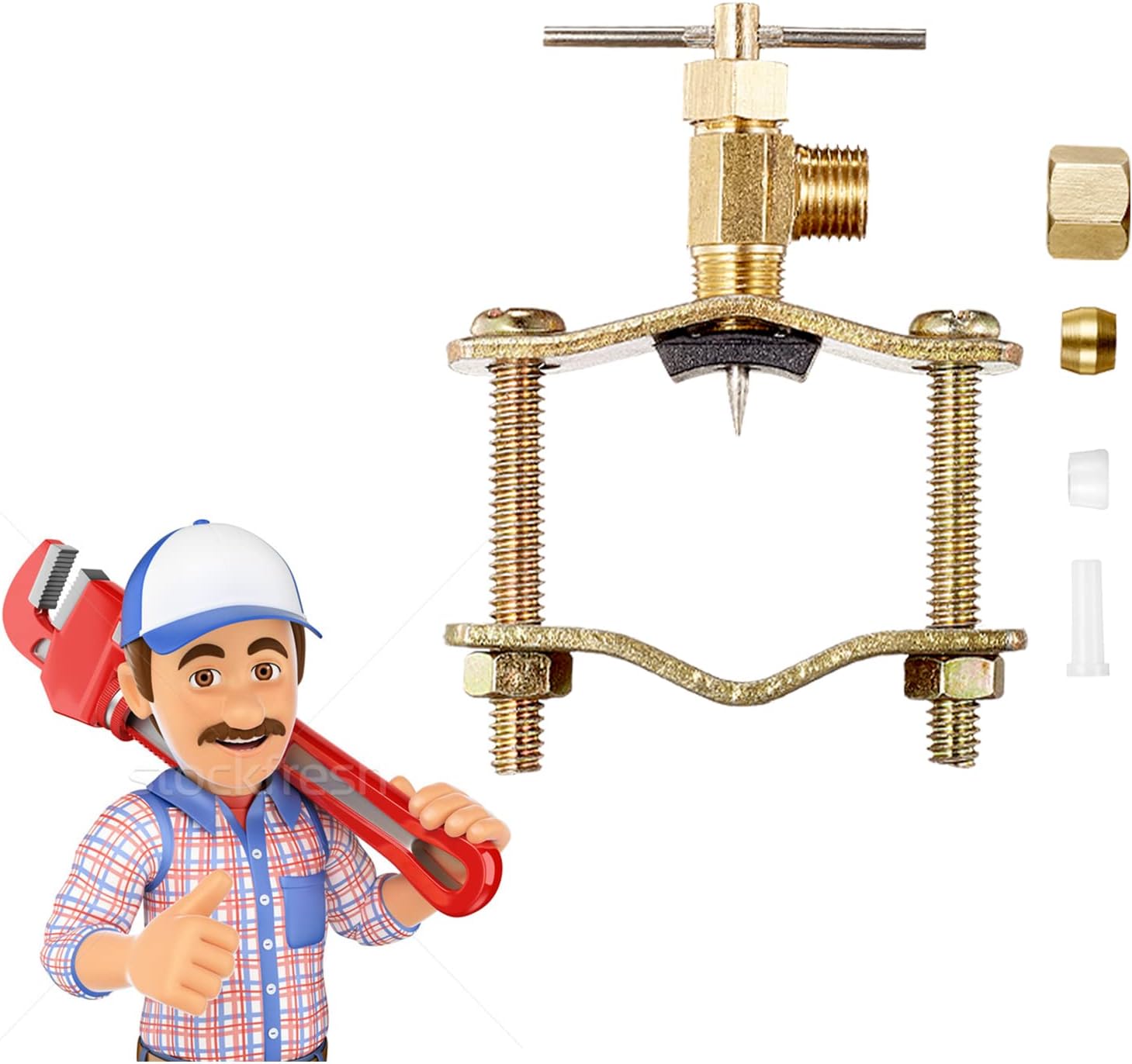 1 Pack PURENAT Self Piercing Saddle Valve with 1/4" Compression Outlet Brass Needle Valve for 3/8" to 1-6/15" Copper Pipe Installation