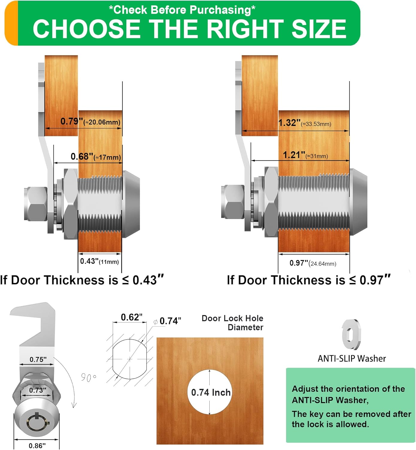 1 Pack RV Storage Lock 5/8" Cam Lock Keyed Alike - Mailbox & Toolbox Replacement - Zinc Alloy - File Cabinet & Camper Door Lock