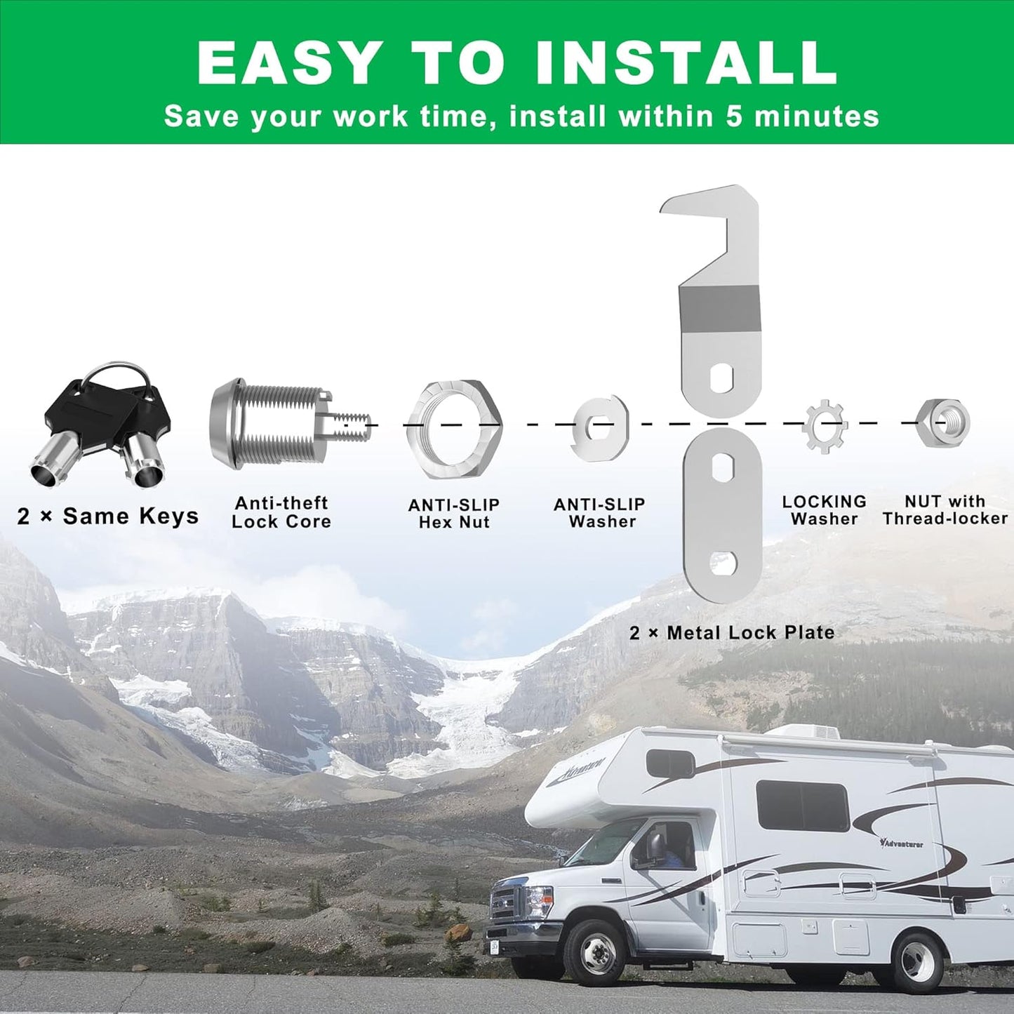 1 Pack RV Storage Lock 5/8" Cam Lock Keyed Alike - Mailbox & Toolbox Replacement - Zinc Alloy - File Cabinet & Camper Door Lock