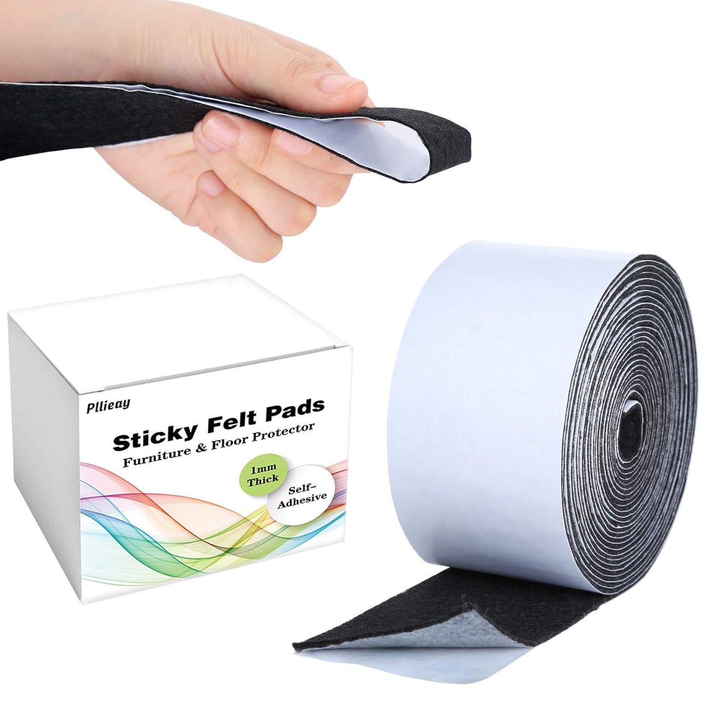 1 Pack Self-Adhesive Felt Tape Strips for Furniture and Hard Surfaces - 1.96" x 0.04" x 14.7ft