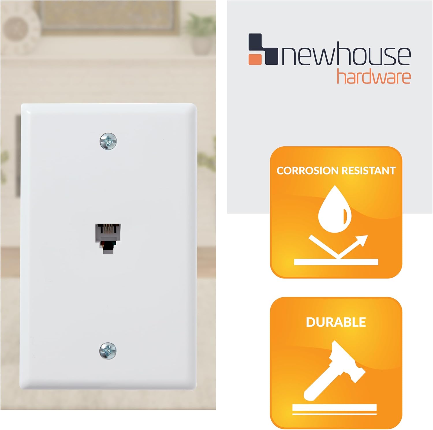 1-Pack White Surface Phone Jack Plate by Newhouse Hardware