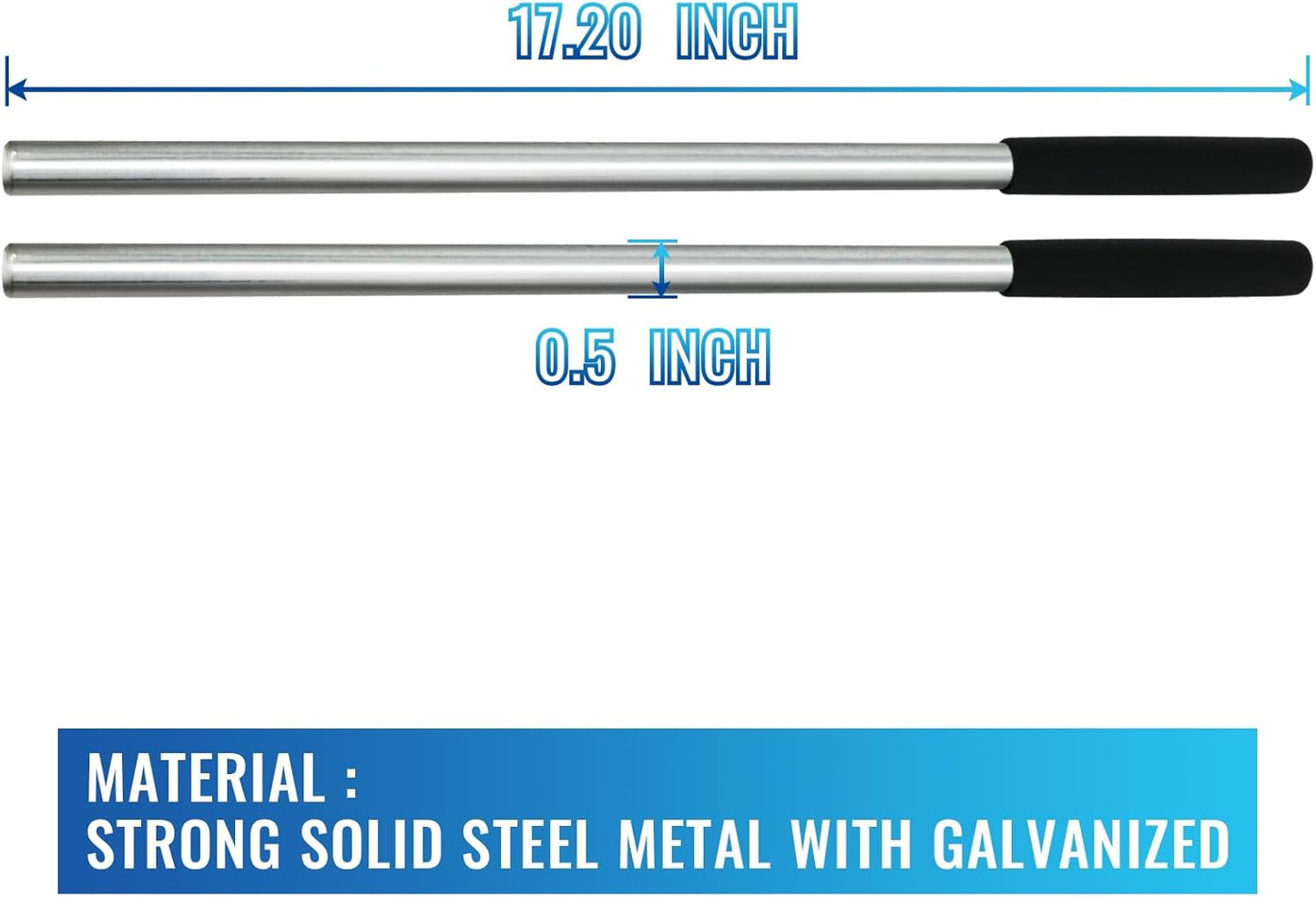 1 Pair 17.2" Non-Slip Handle Torsion Spring Winding Rods, 1/2" Solid Steel Metal Bars for Garage Door Springs