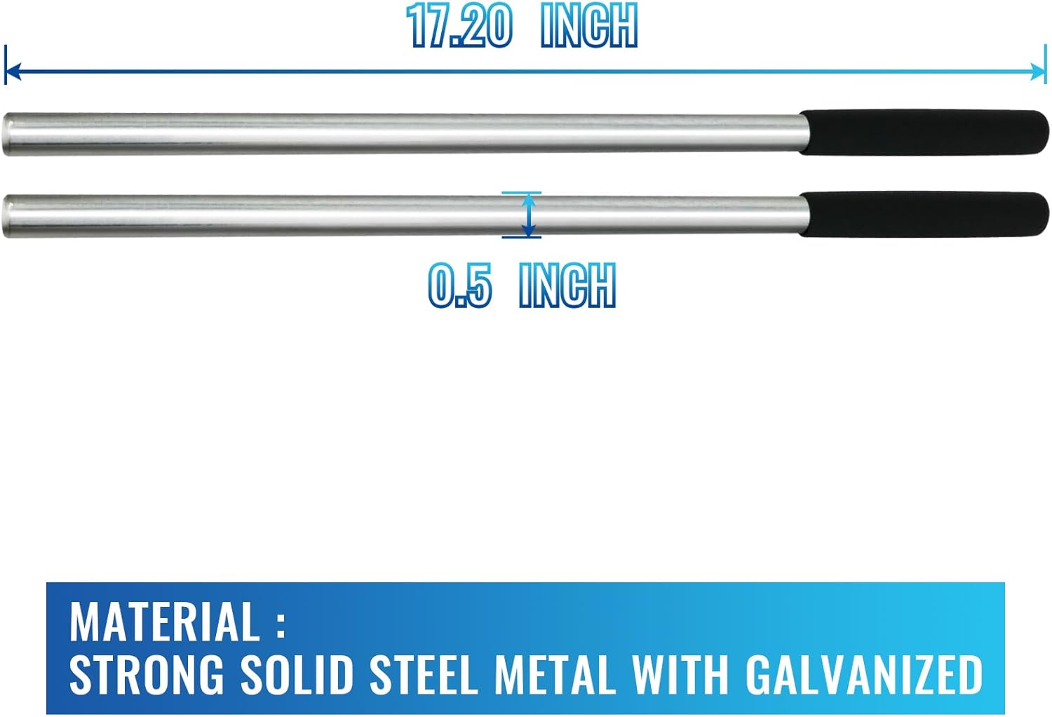 1 Pair 17.2" Non-Slip Handle Torsion Spring Winding Rods, 1/2" Solid Steel Metal Bars for Garage Door Springs