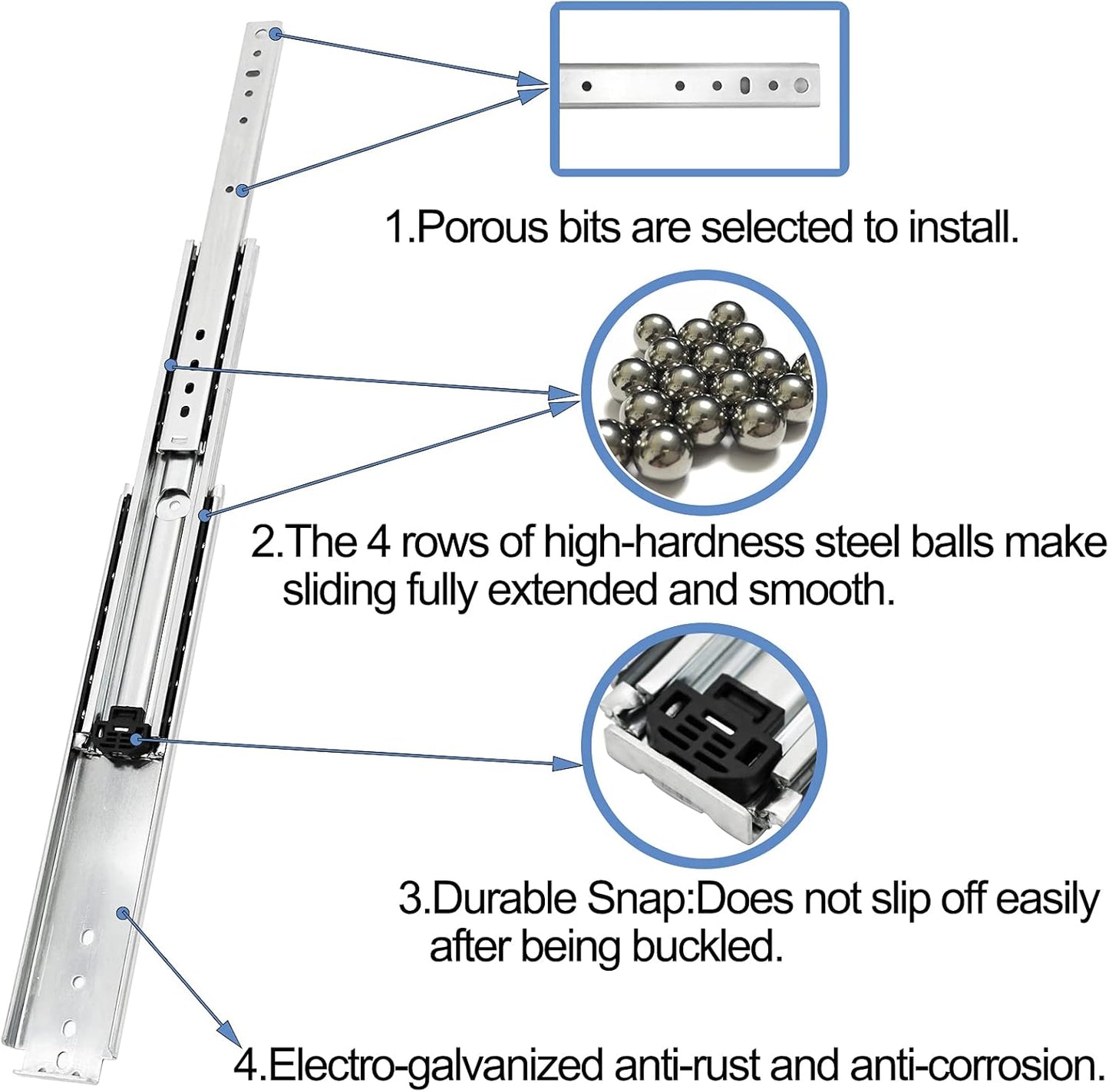 1 Pair of 40 Inch Heavy Duty Drawer Slides - 500 Lb Capacity, Side Mount Full Extension, Stainless Steel Rails with Screws - Industrial DIY