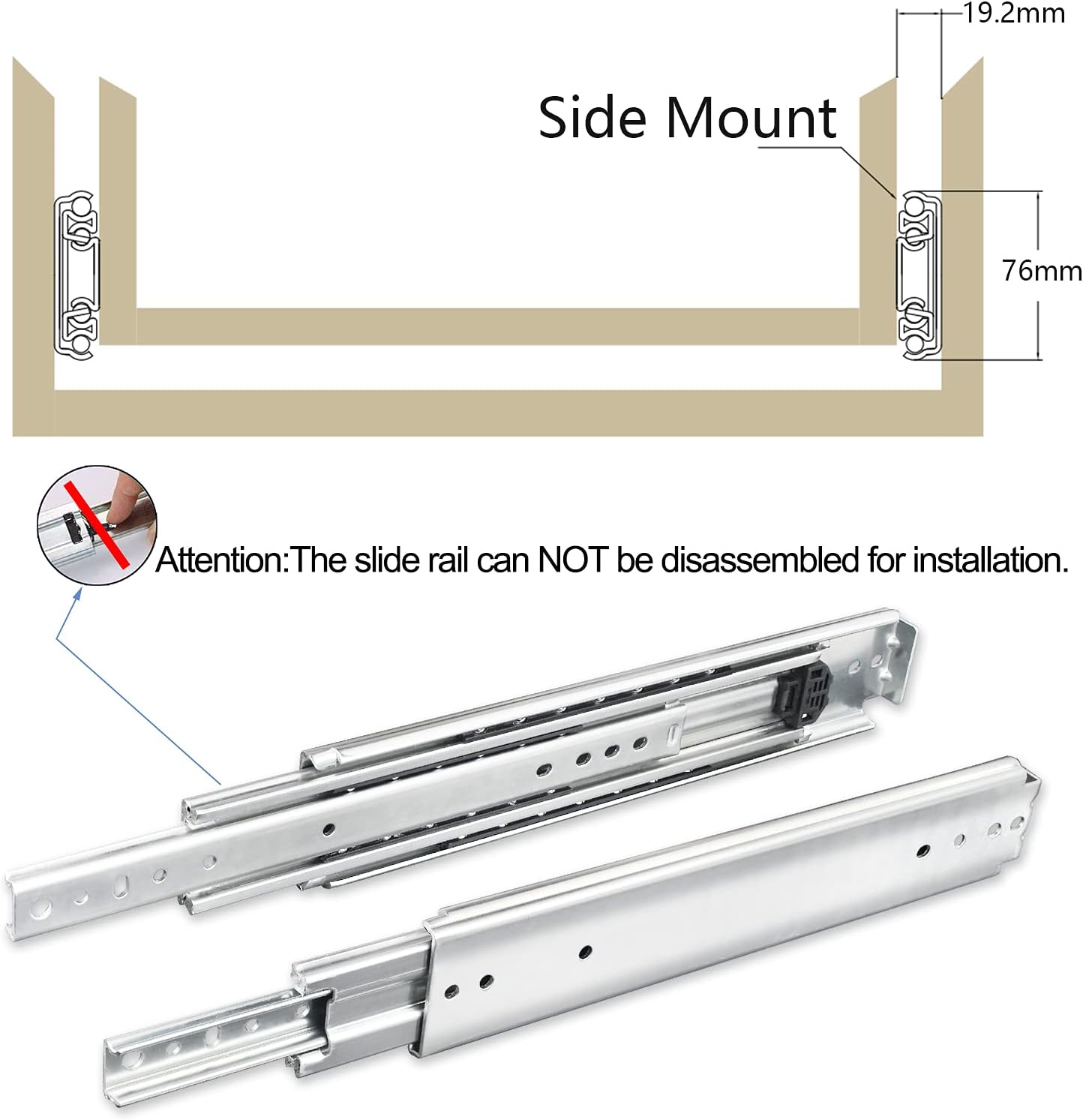 1 Pair of 40 Inch Heavy Duty Drawer Slides - 500 Lb Capacity, Side Mount Full Extension, Stainless Steel Rails with Screws - Industrial DIY