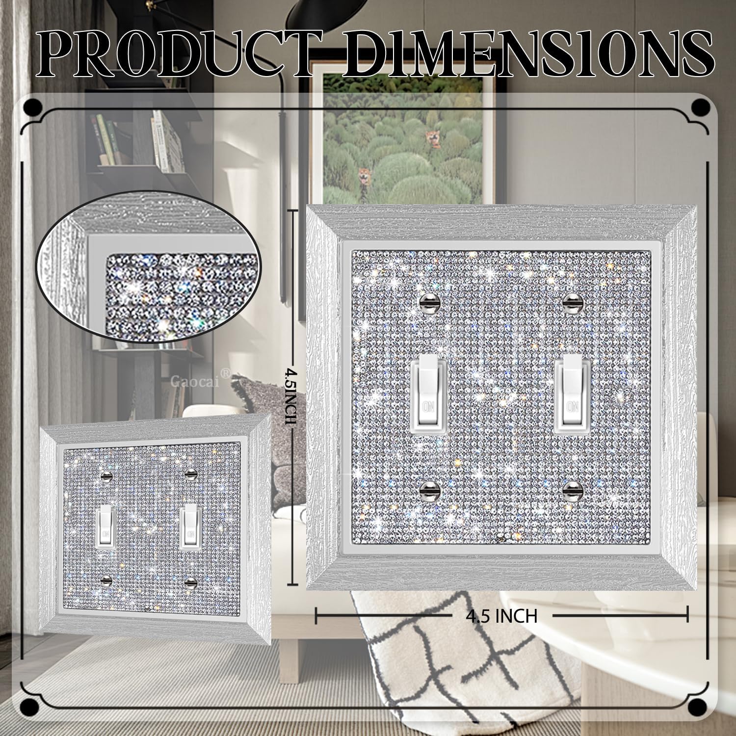 1 Pcs Double Gang Toggle Switch Wall Plate with Shiny Rhinestones and Imitation Wood Grain Design - Decorative Outlet Cover Plate for Light Switches by Gaocai