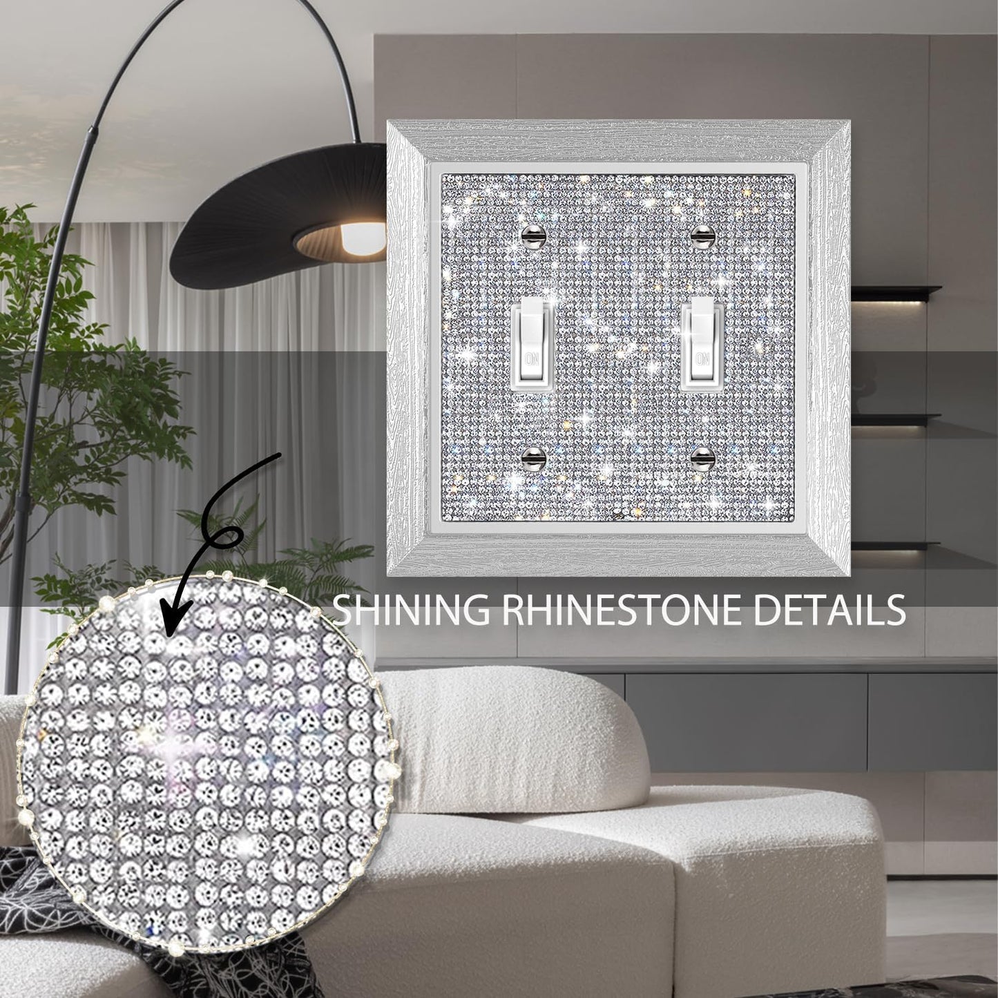 1 Pcs Double Gang Toggle Switch Wall Plate with Shiny Rhinestones and Imitation Wood Grain Design - Decorative Outlet Cover Plate for Light Switches by Gaocai