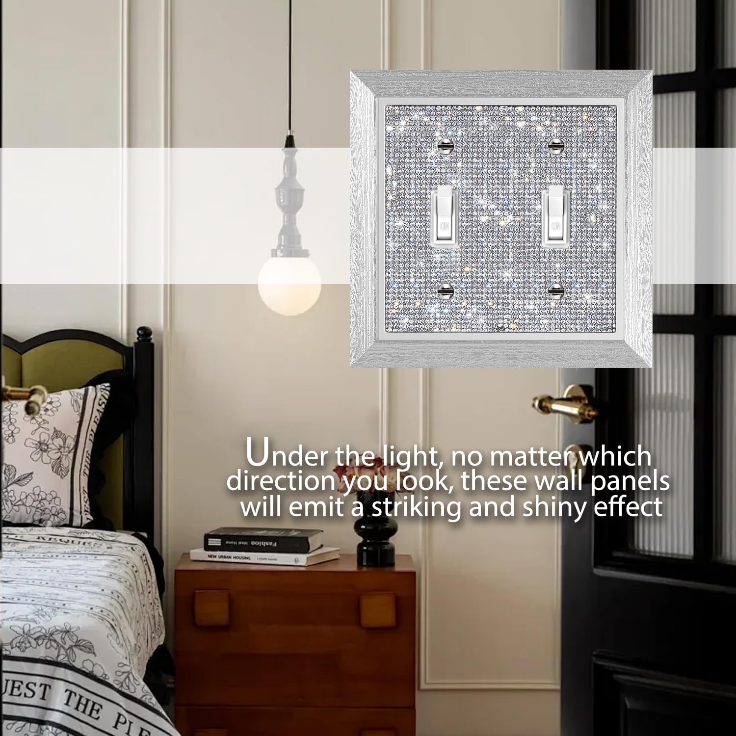 1 Pcs Double Gang Toggle Switch Wall Plate with Shiny Rhinestones and Imitation Wood Grain Design - Decorative Outlet Cover Plate for Light Switches by Gaocai