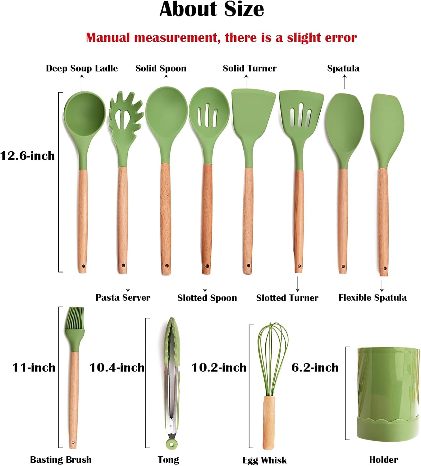 1 Piece Avocado Green Silicone Cooking Utensil Set with Wooden Handle - Heat Resistant Basting Brush for BBQ, Grill, Baking, Kitchen