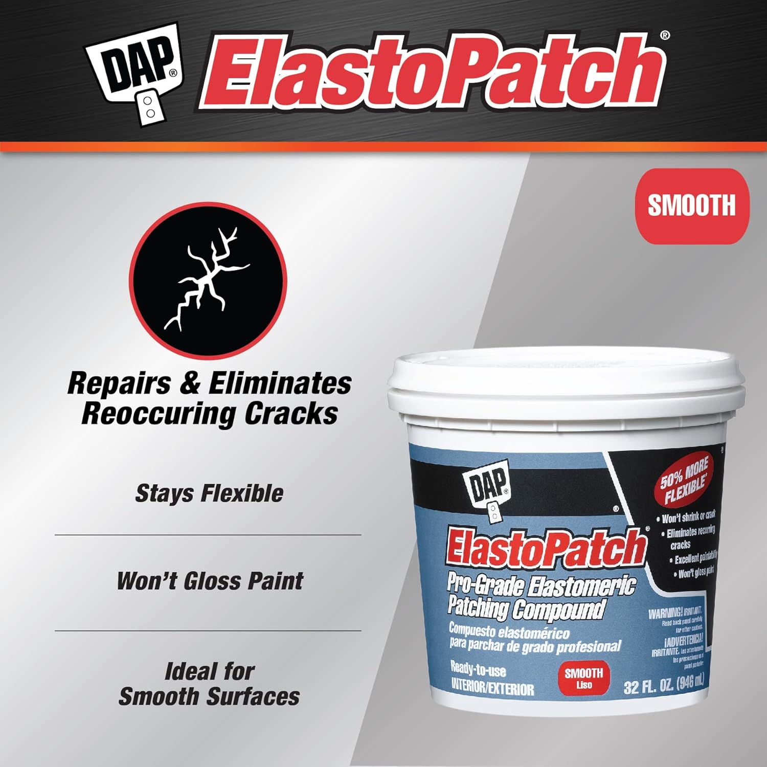 1 Quart Dap 12278 ElastoPatch White Pro-Grade Elastomeric Patching Compound