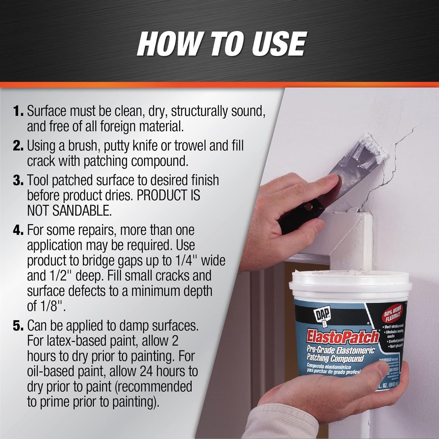 1 Quart Dap 12278 ElastoPatch White Pro-Grade Elastomeric Patching Compound