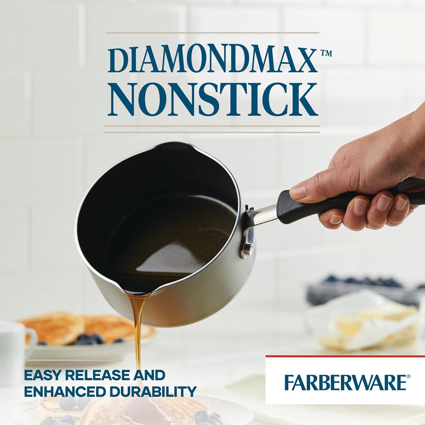 1 Quart Farberware DiamondMax Nonstick Straining Saucepan - Dishwasher Safe Silver Pot