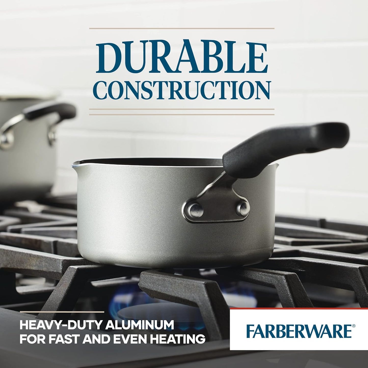 1 Quart Farberware DiamondMax Nonstick Straining Saucepan - Dishwasher Safe Silver Pot