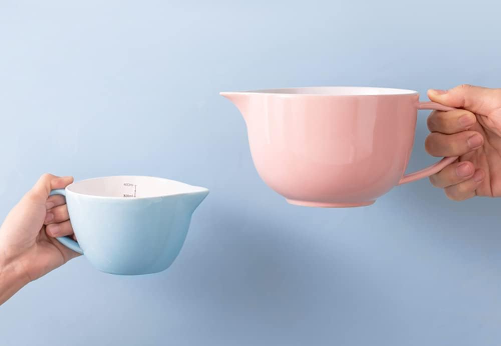 1 Quart Gaolinci Simple Solid Color Ceramic Mixing Bowl with Pouring Spout and Handle