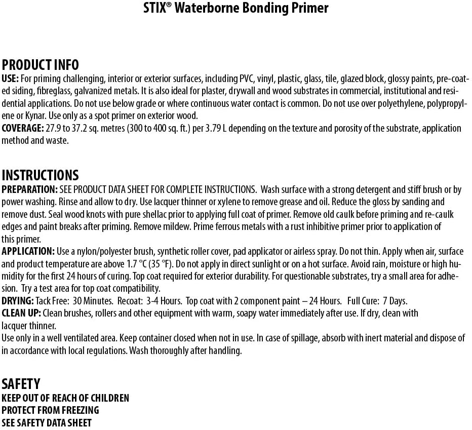 1 Quart INSL-X SXA11009A-04 Stix Acrylic Waterborne Bonding Primer - White Color