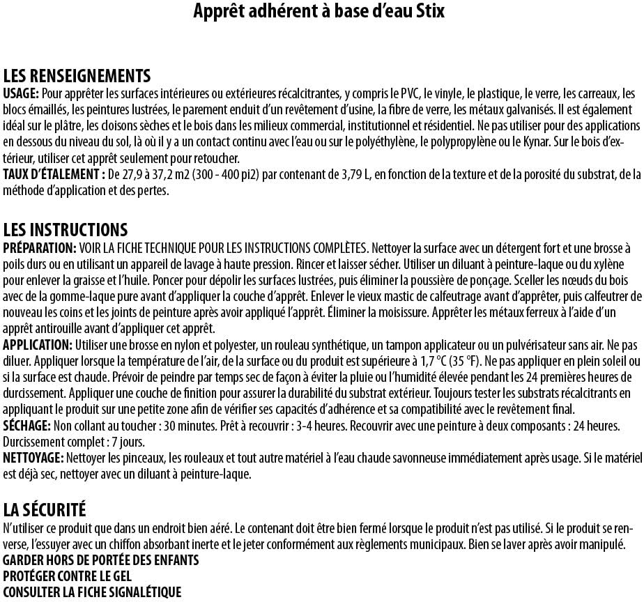 1 Quart INSL-X SXA11009A-04 Stix Acrylic Waterborne Bonding Primer - White Color