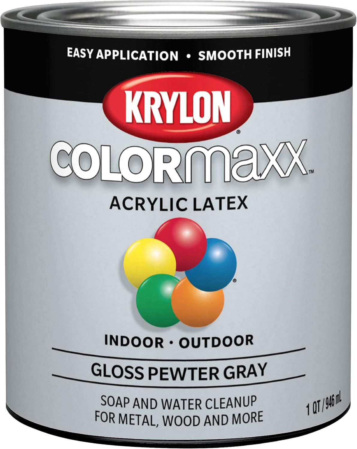 1 Quart Krylon K05644007 Pewter Grey COLORmaxx Paint and Primer in Gloss Finish - Durable and Versatile Formula