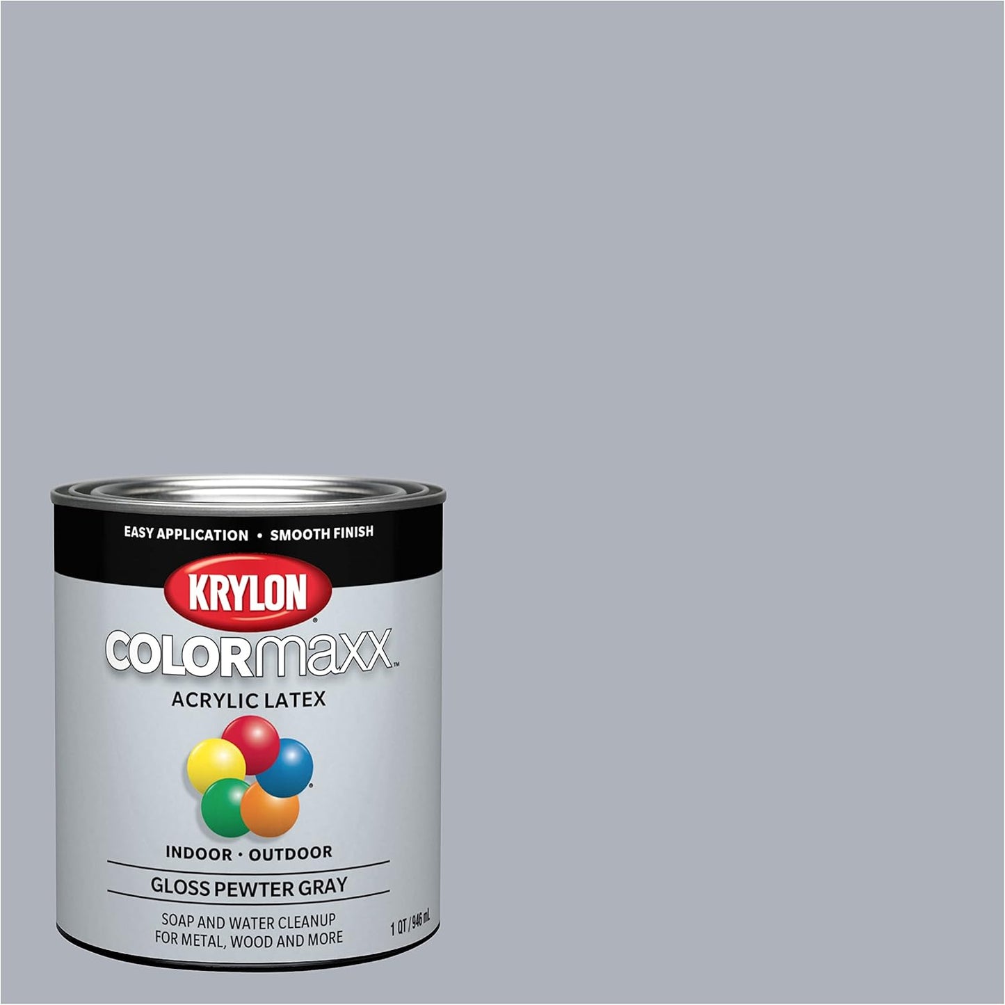 1 Quart Krylon K05644007 Pewter Grey COLORmaxx Paint and Primer in Gloss Finish - Durable and Versatile Formula