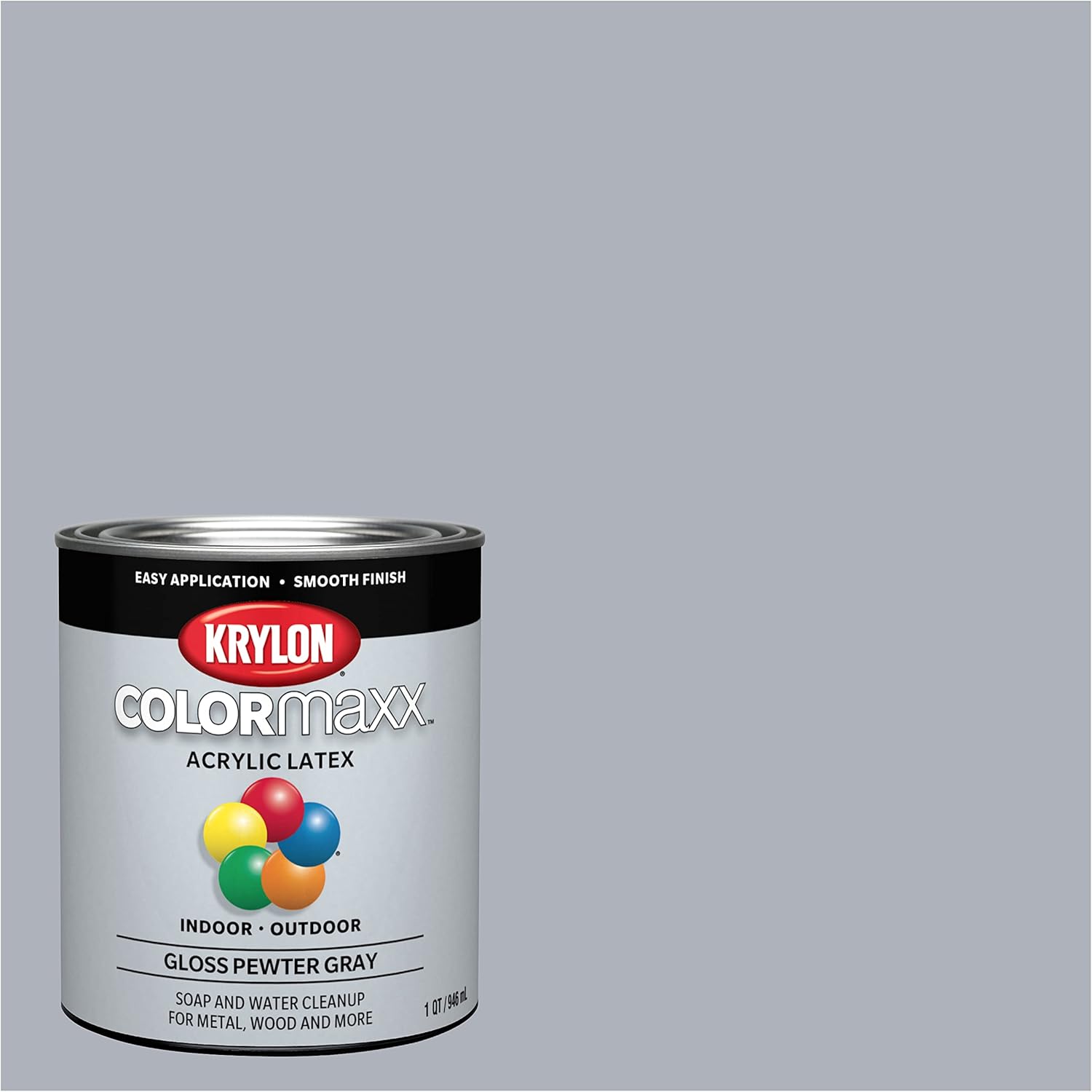 1 Quart Krylon K05644007 Pewter Grey COLORmaxx Paint and Primer in Gloss Finish - Durable and Versatile Formula