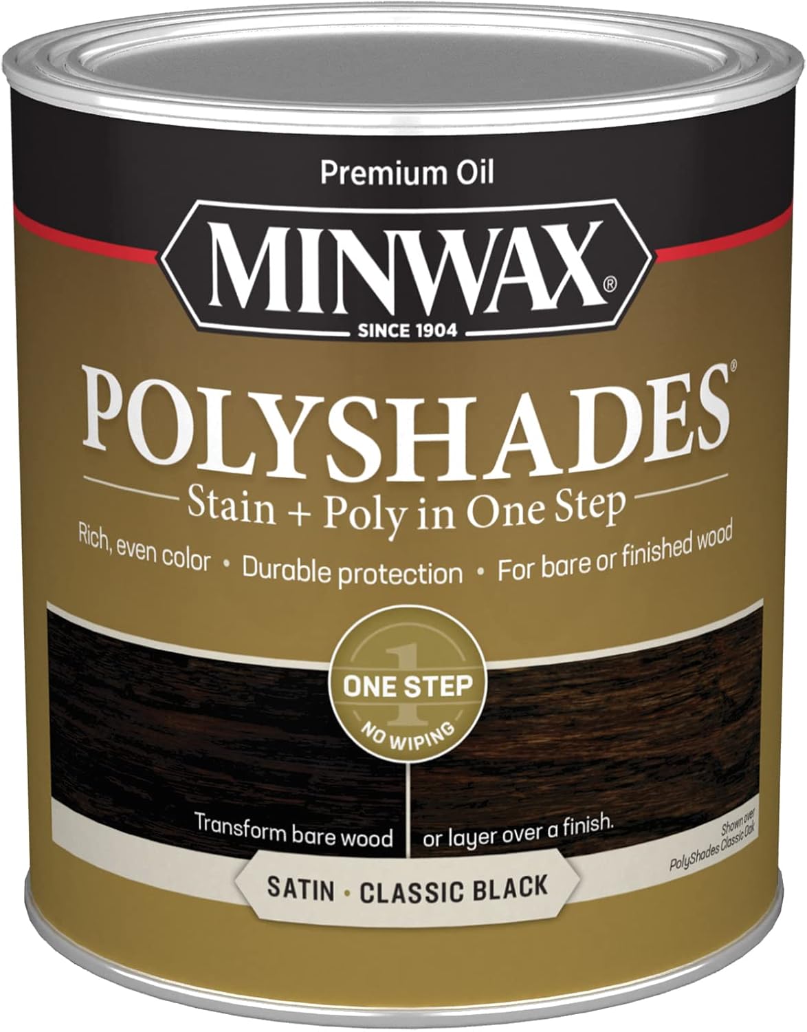 1 Quart Minwax 61395 Classic Black PolyShades Wood Stain and Polyurethane in Satin Finish