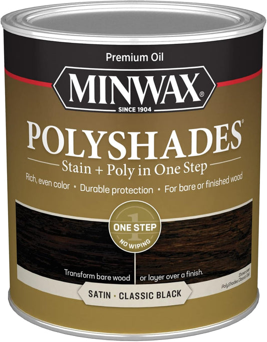 1 Quart Minwax 61395 Classic Black PolyShades Wood Stain and Polyurethane in Satin Finish