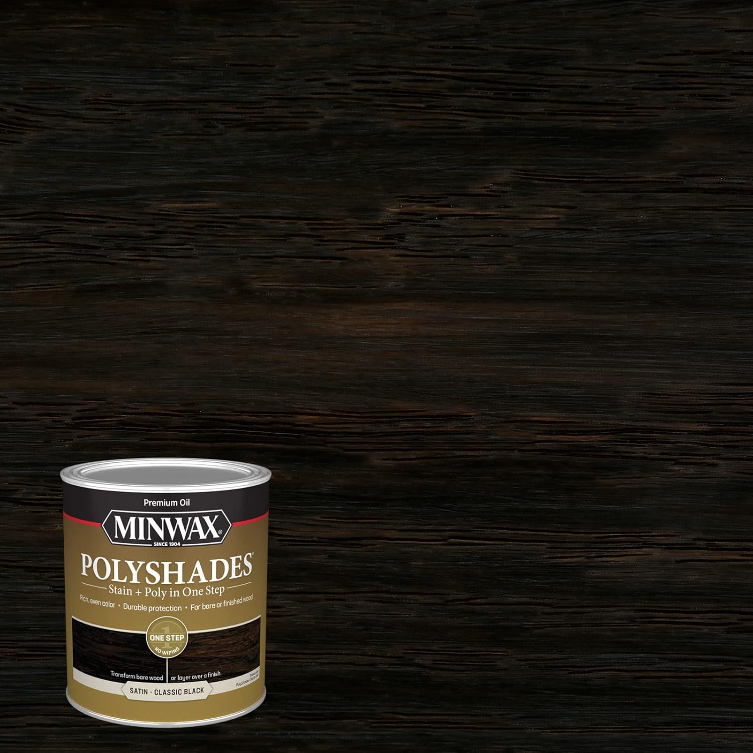 1 Quart Minwax 61395 Classic Black PolyShades Wood Stain and Polyurethane in Satin Finish
