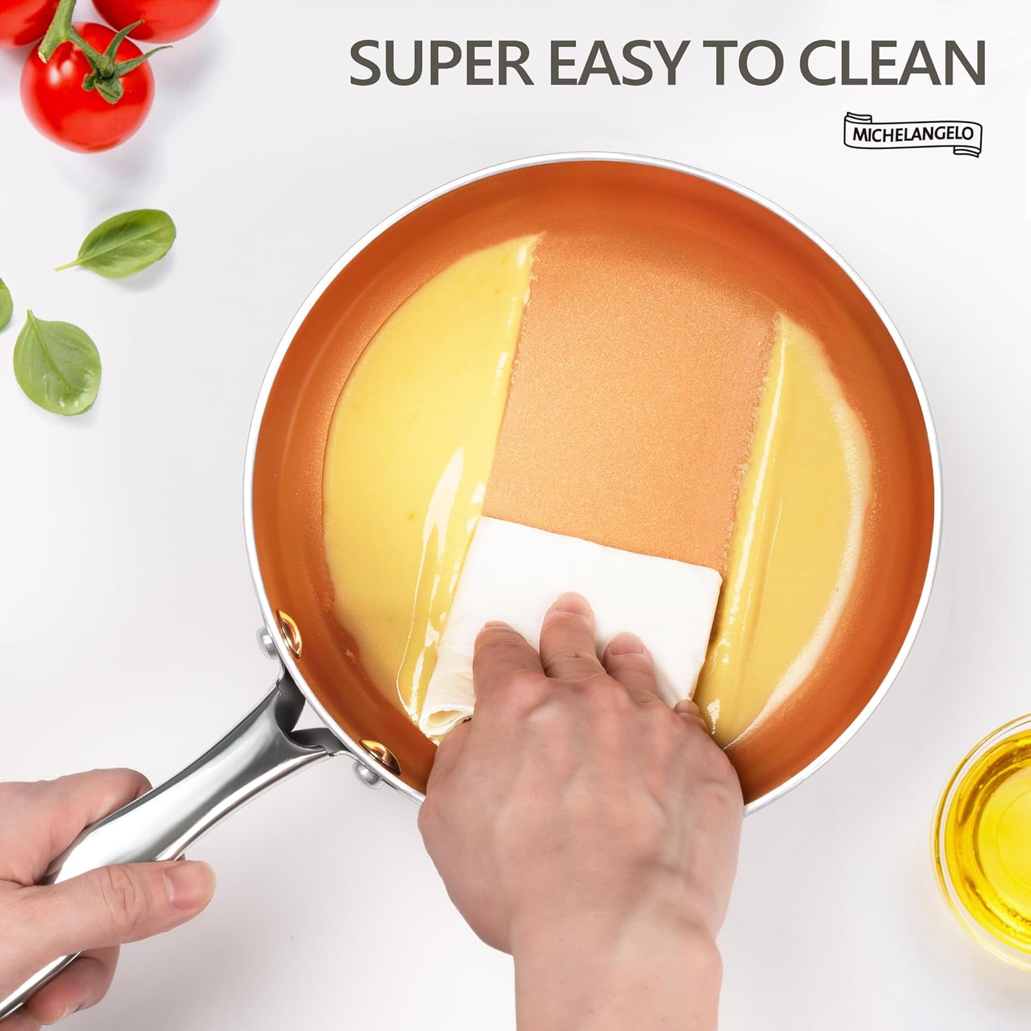 1 Quart Nonstick Ceramic Saucepan with Lid by Michelangelo - Copper Small Pot