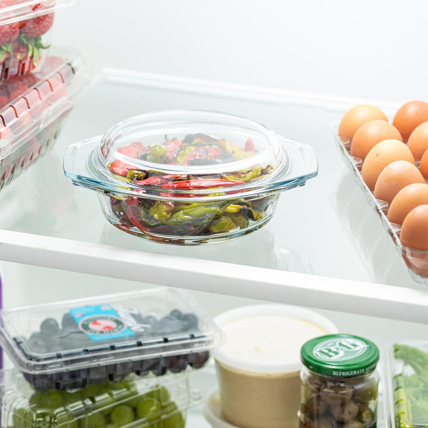 1 Quart Round Glass Casserole Dish with Lid and Handles - Oven Safe Baking and Cooking Dish - Microwave, Dishwasher Safe Cookware