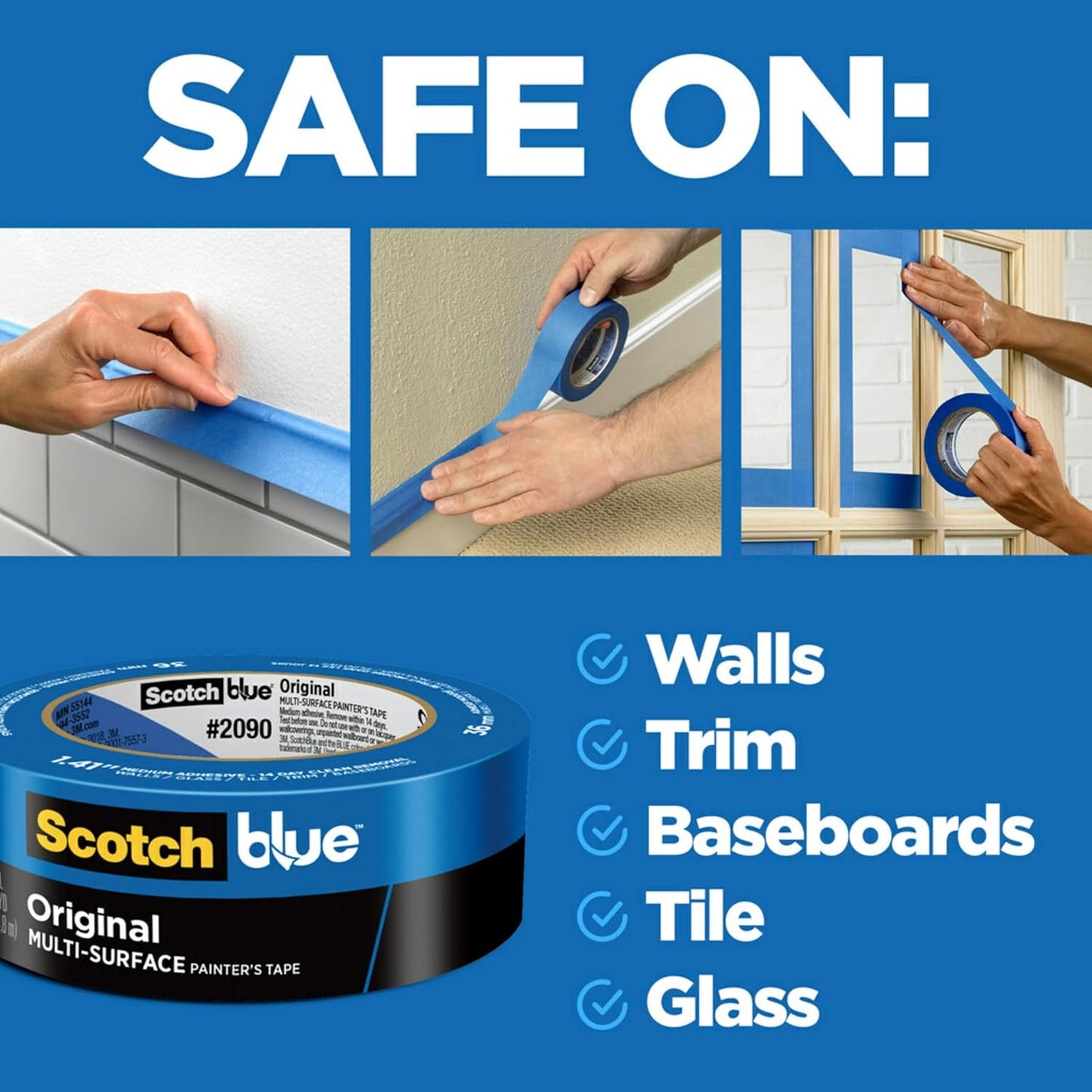 1 Roll of ScotchBlue Original Multi-Surface Painters Tape, 1 Inch Wide - Blue Masking Tape for Indoor and Outdoor Use - Easy to Remove & Protects Surfaces - 2090-24NC (0.94 In. x 60 Yds)