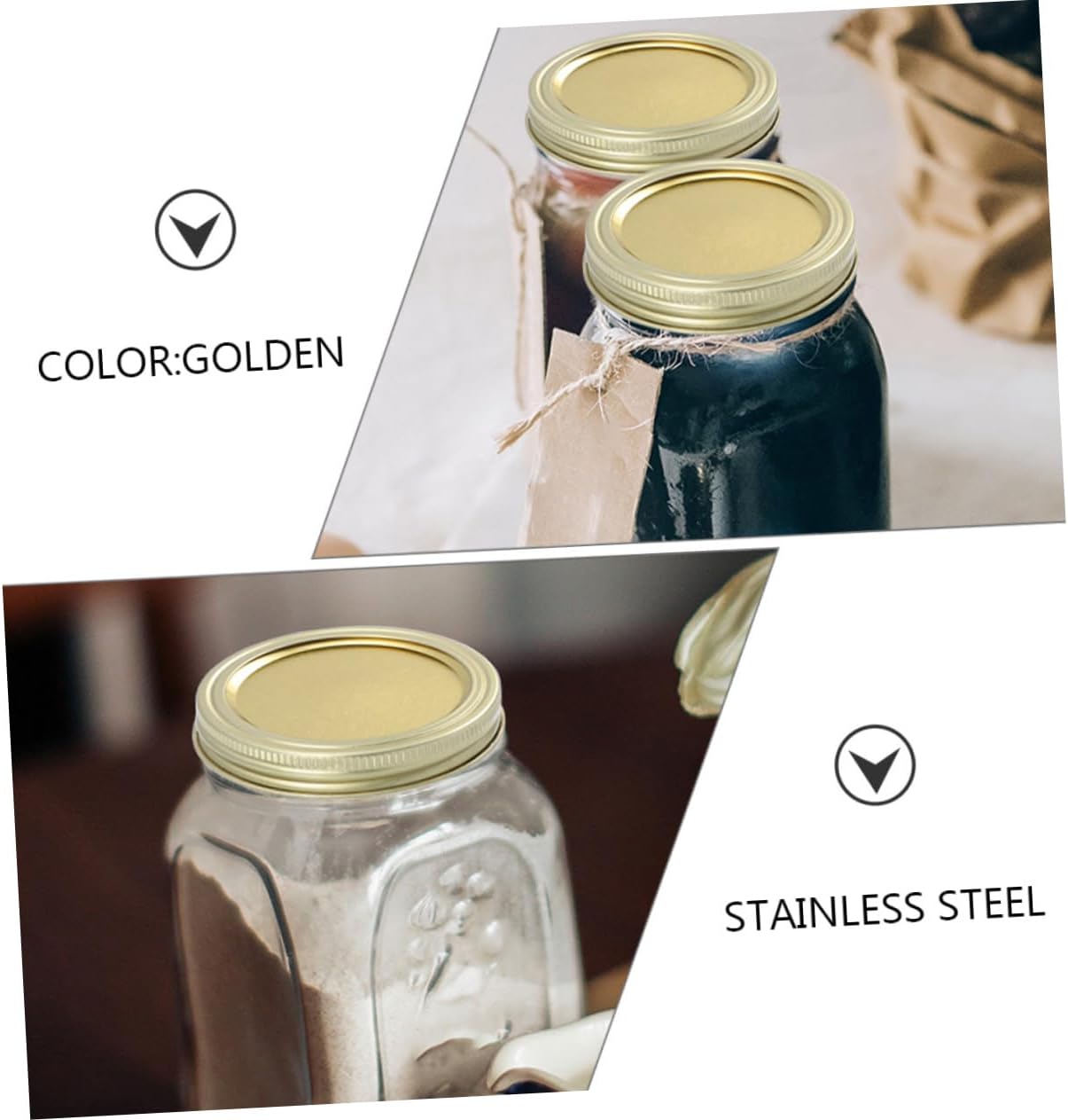 1 Set of Regular Mouth Tinplate Canning Lids for Mason Jars - Sealing Caps for Ball Jars - Stainless Steel Golden Jar Lids
