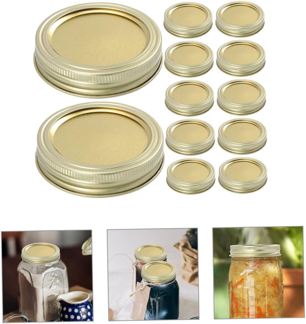 1 Set of Regular Mouth Tinplate Canning Lids for Mason Jars - Sealing Caps for Ball Jars - Stainless Steel Golden Jar Lids