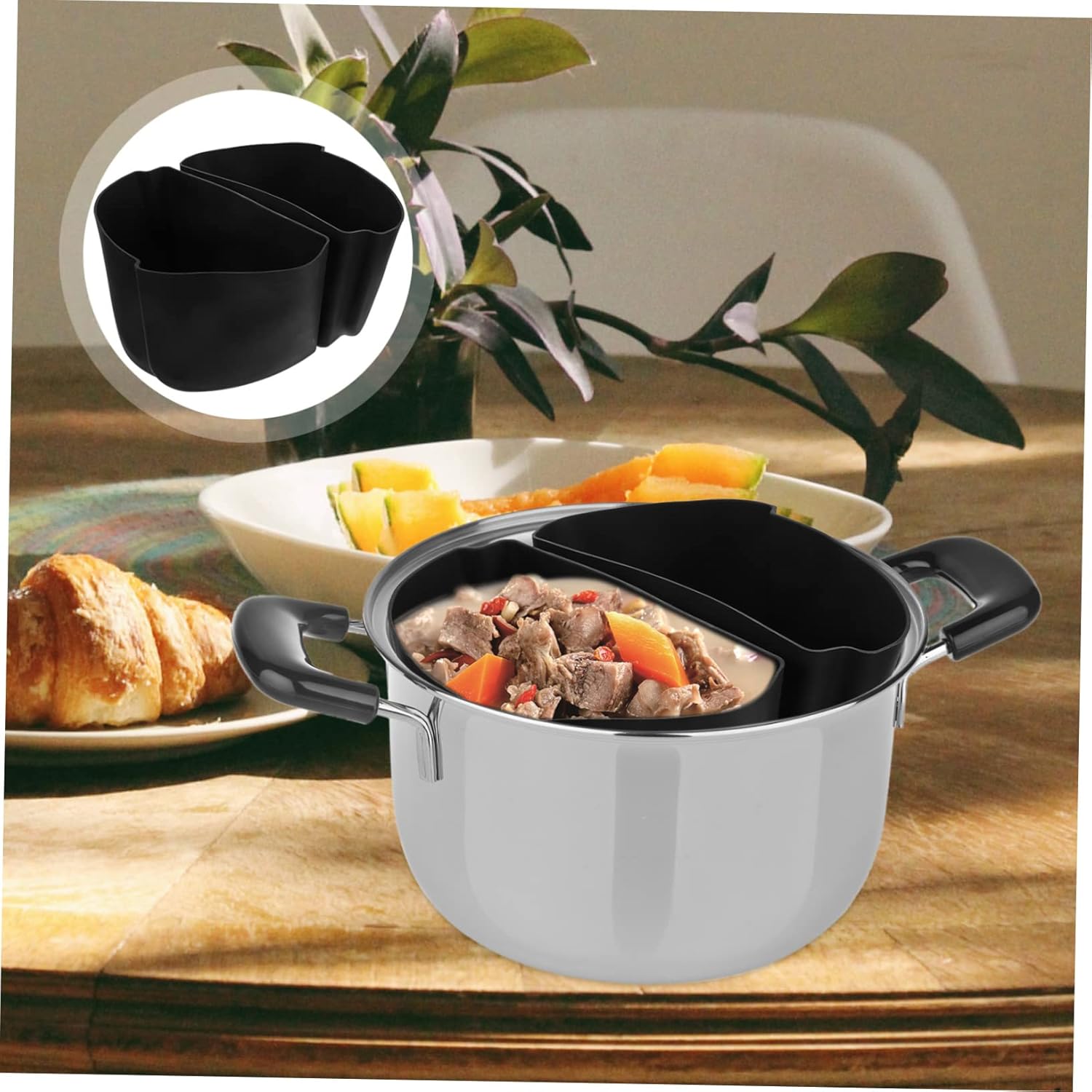 1 Set Silicone Lining Divided Cooker Insert for Slow Cooker - Reusable & Leakproof Cookware Divider - Black