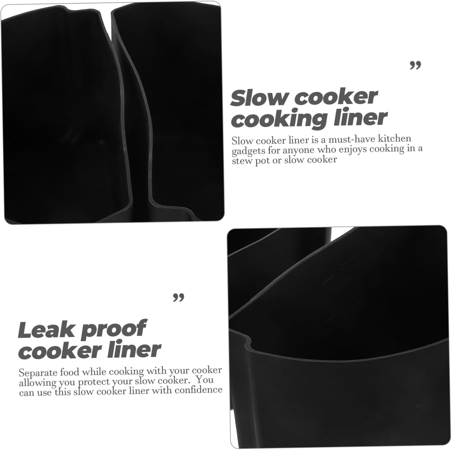 1 Set Silicone Lining Divided Cooker Insert for Slow Cooker - Reusable & Leakproof Cookware Divider - Black