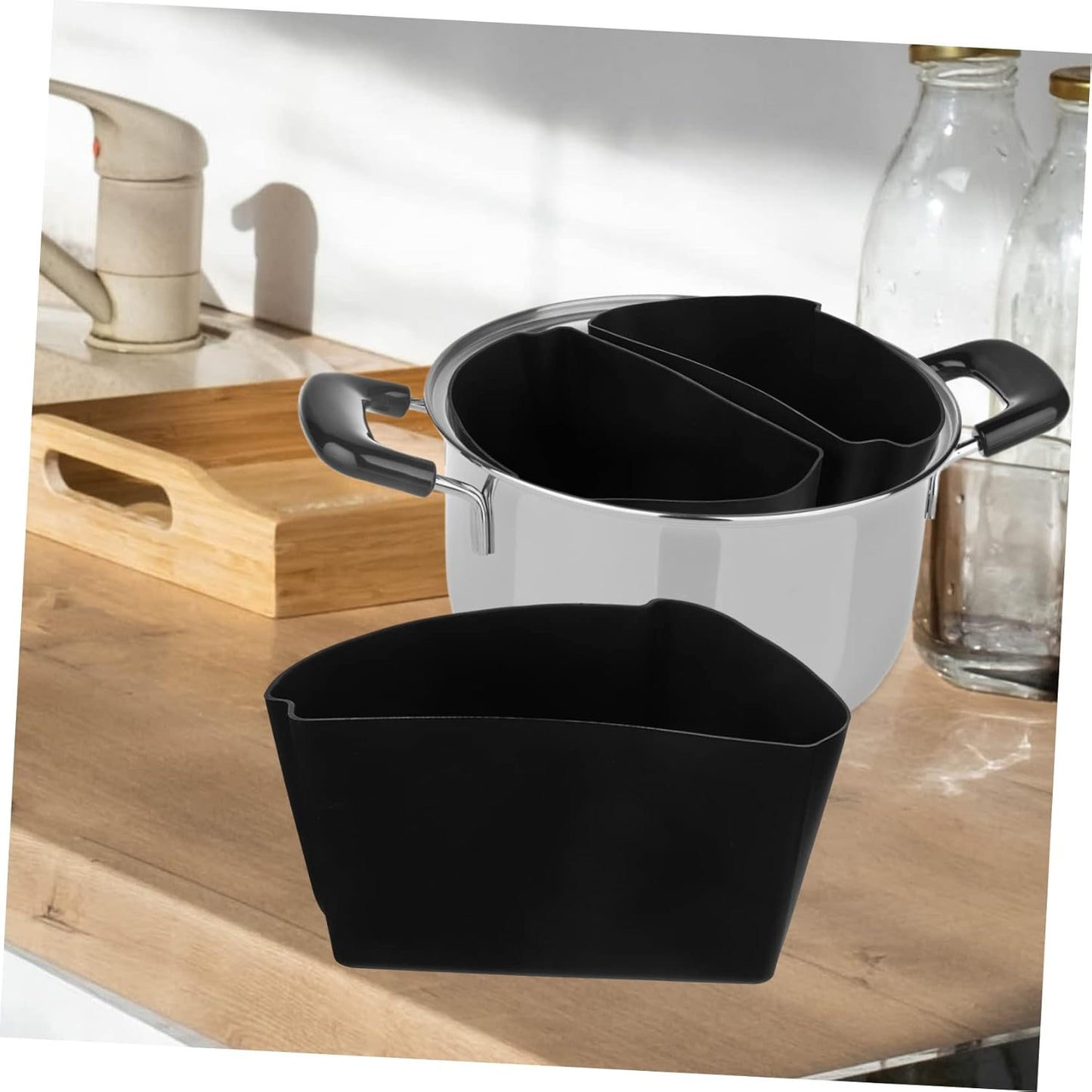 1 Set Silicone Lining Divided Cooker Insert for Slow Cooker - Reusable & Leakproof Cookware Divider - Black