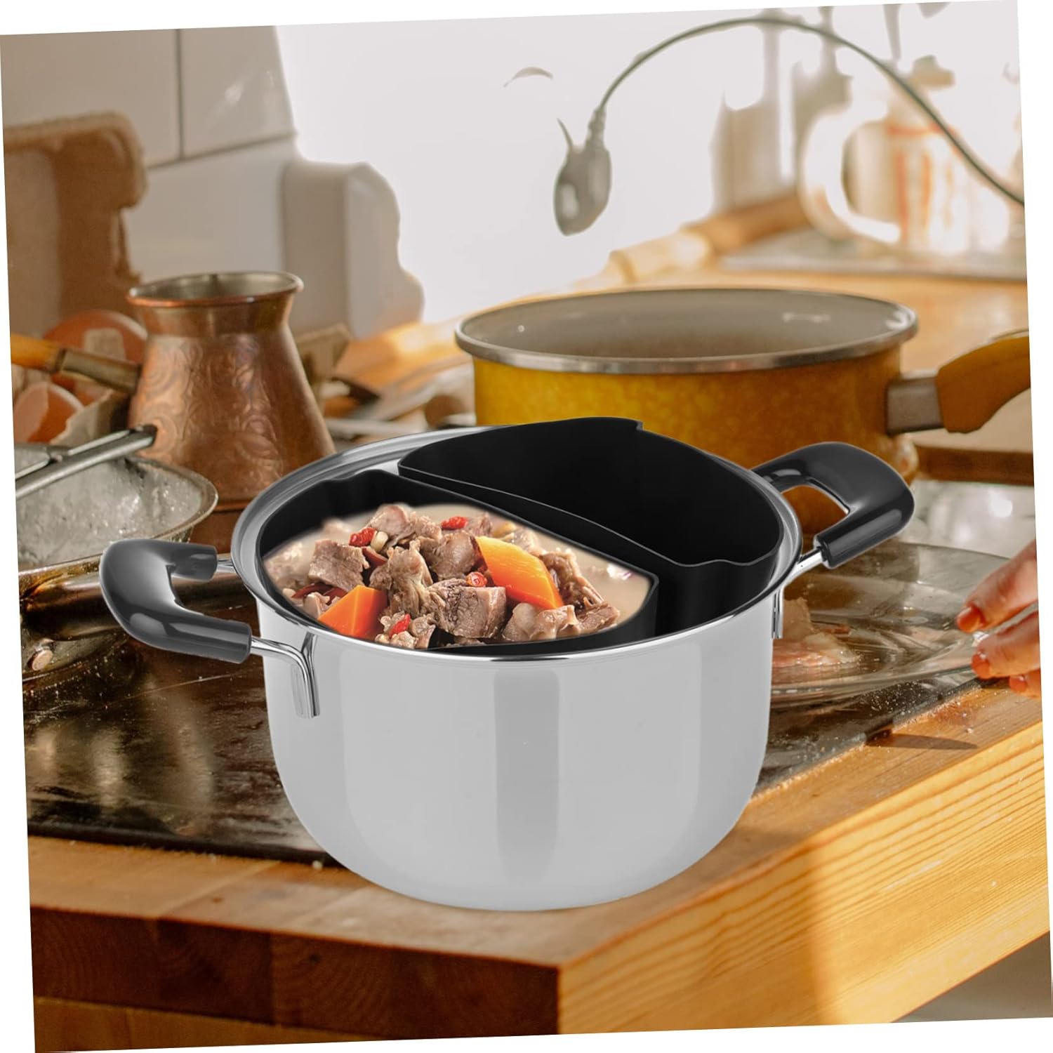 1 Set Silicone Lining Divided Cooker Insert for Slow Cooker - Reusable & Leakproof Cookware Divider - Black