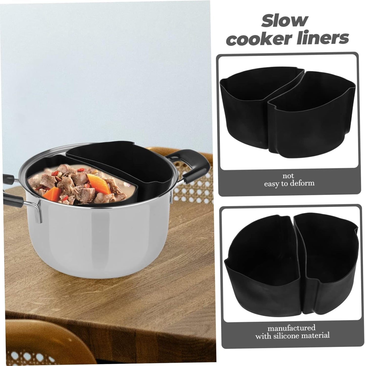 1 Set Silicone Lining Divided Cooker Insert for Slow Cooker - Reusable & Leakproof Cookware Divider - Black