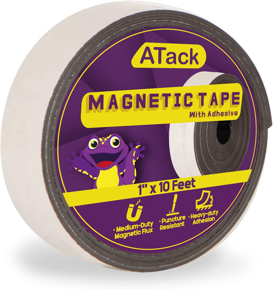 1" x 10' Magnetic Tape Roll with Adhesive Backing - Heavy Duty Thin Magnet Strip for Tools, Shower Doors, Walls, Crafts