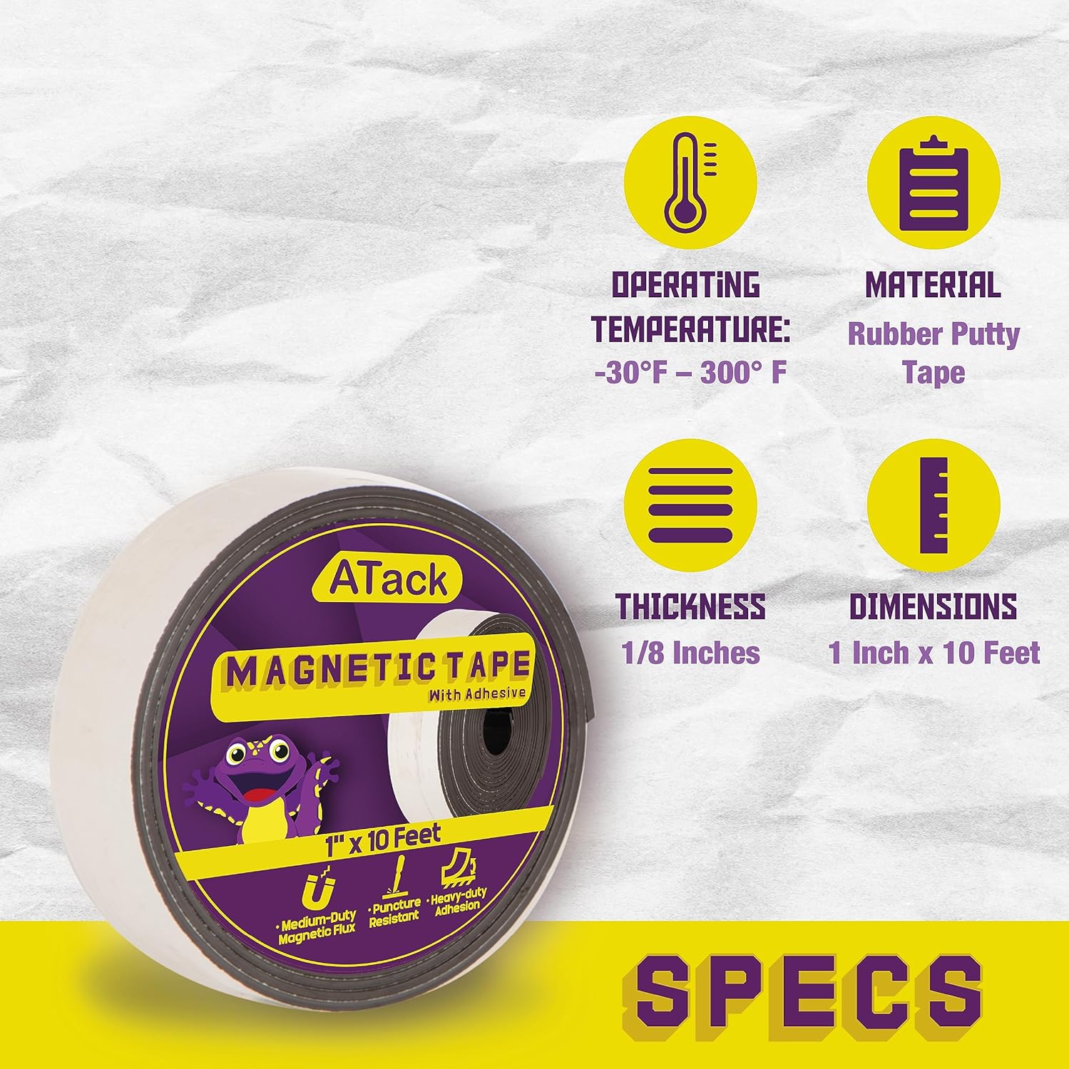 1" x 10' Magnetic Tape Roll with Adhesive Backing - Heavy Duty Thin Magnet Strip for Tools, Shower Doors, Walls, Crafts